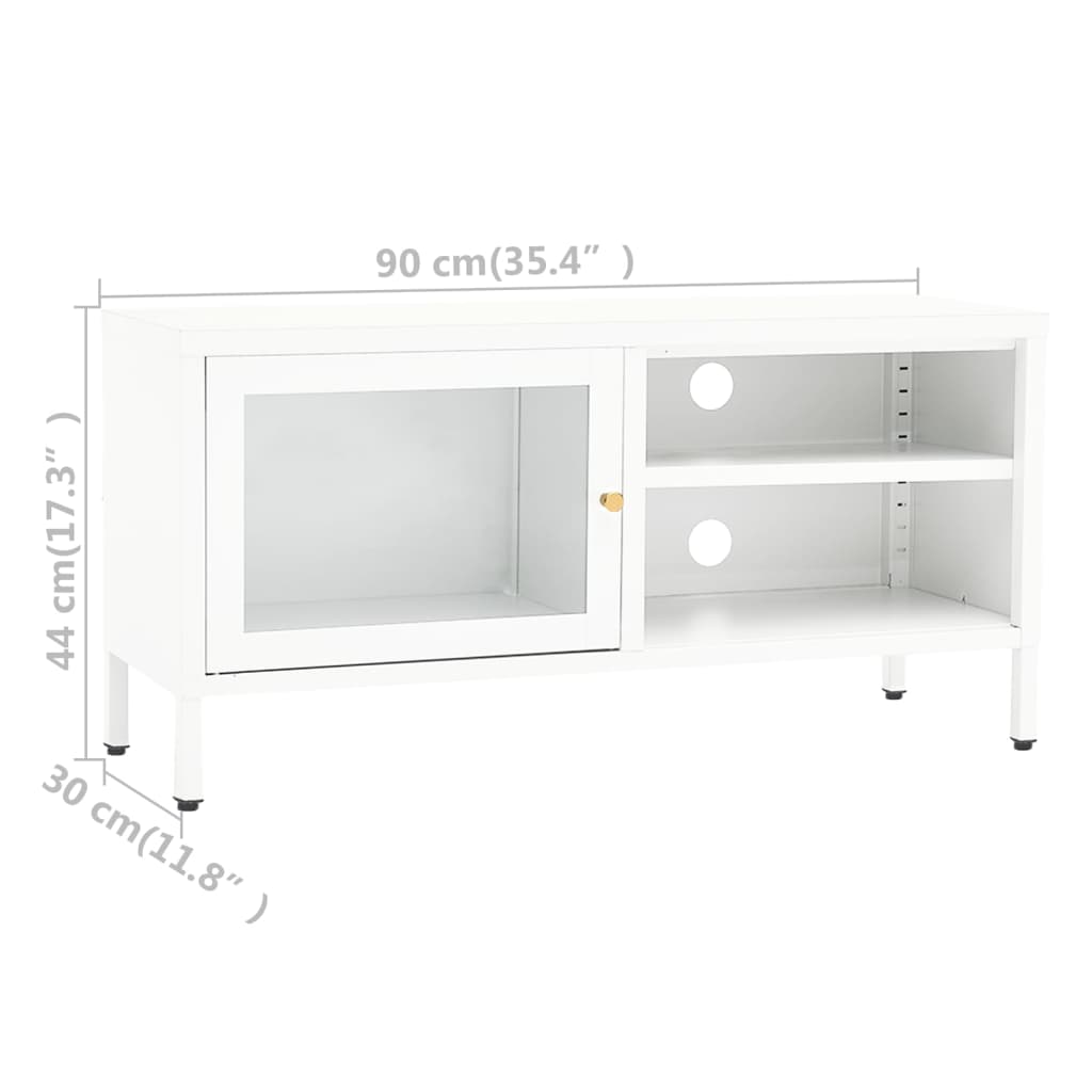 Meuble TV en Métal et Verre Blanc - 90 cm-Mon Meuble TV-10