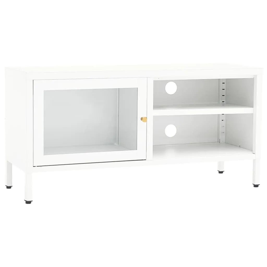 Meuble TV en Métal et Verre Blanc - 90 cm-Mon Meuble TV-2
