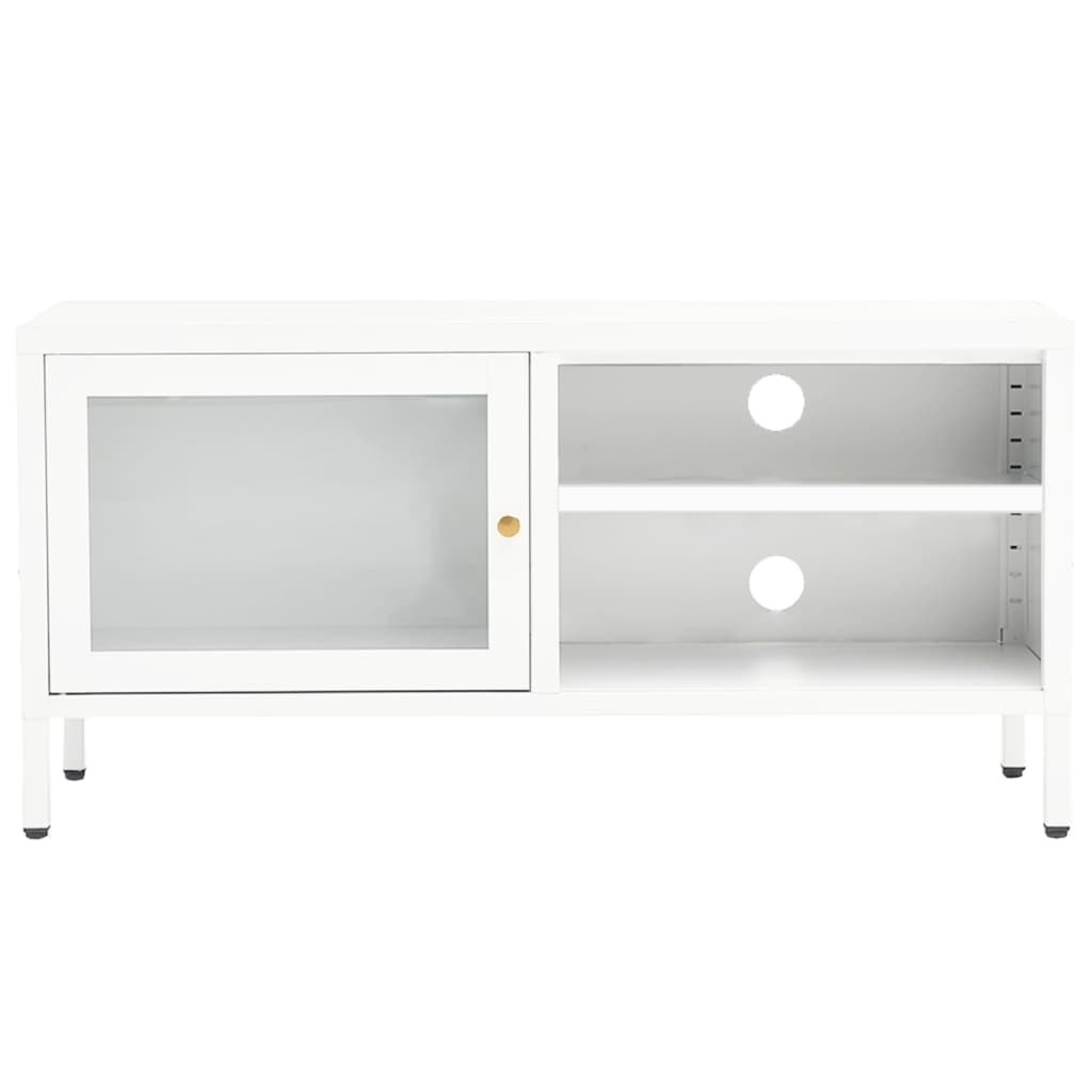 Meuble TV en Métal et Verre Blanc - 90 cm-Mon Meuble TV-3
