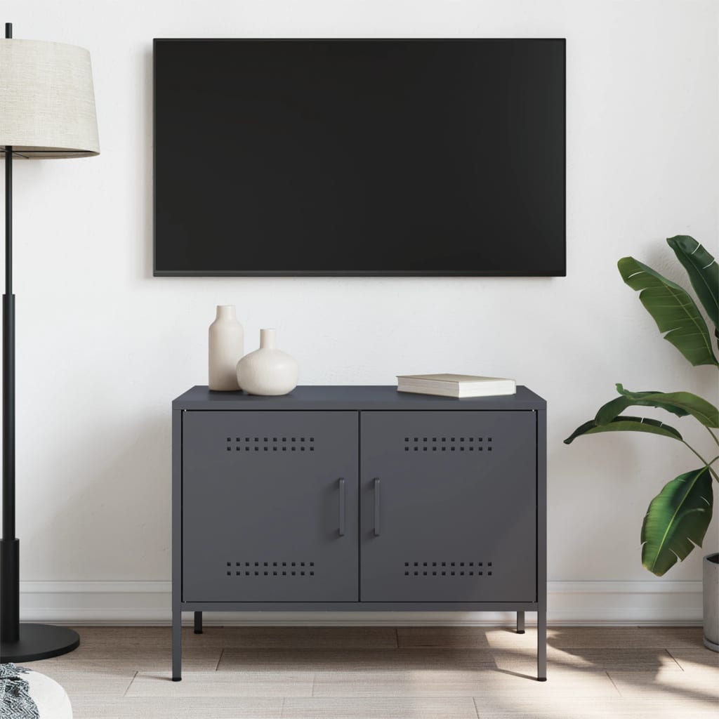 Meuble TV en Métal Gris Acier - 68 cm-Mon Meuble TV-Blanc-1-3