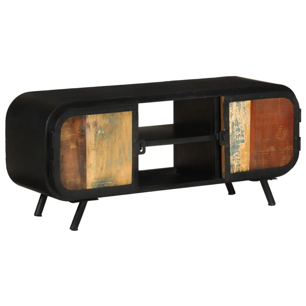 Meuble TV en Métal Noir et Bois de Récupération - 110 cm-Mon Meuble TV-Marron et vert-110 cm-1-1