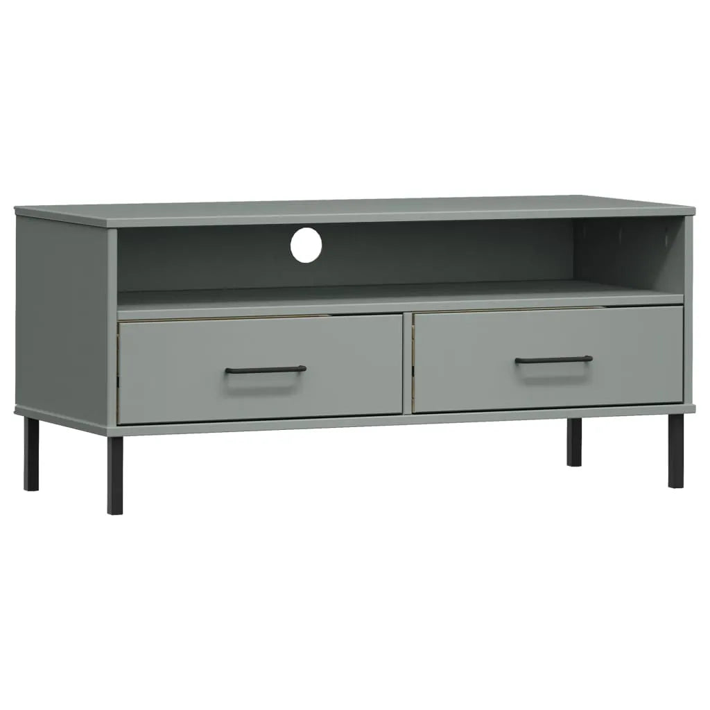 Meuble TV en Pin Gris Pied Métal Noir - 106 cm-Mon Meuble TV-Marron-1-2
