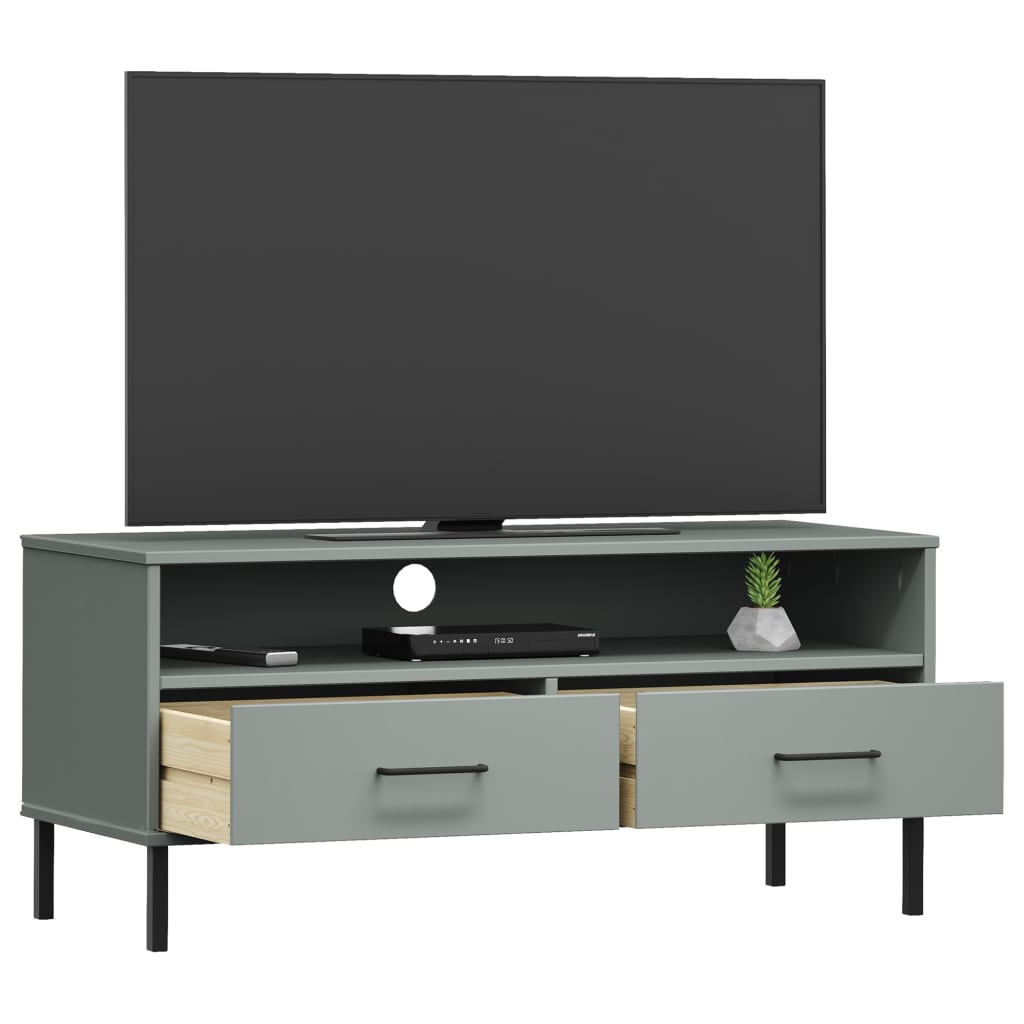Meuble TV en Pin Gris Pied Métal Noir - 106 cm-Mon Meuble TV-Marron-1-3