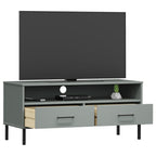 Meuble TV en Pin Gris Pied Métal Noir - 106 cm-Mon Meuble TV-Marron-1-3