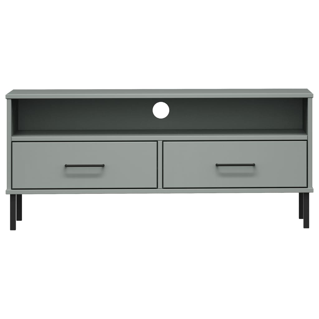 Meuble TV en Pin Gris Pied Métal Noir - 106 cm-Mon Meuble TV-Marron-1-4