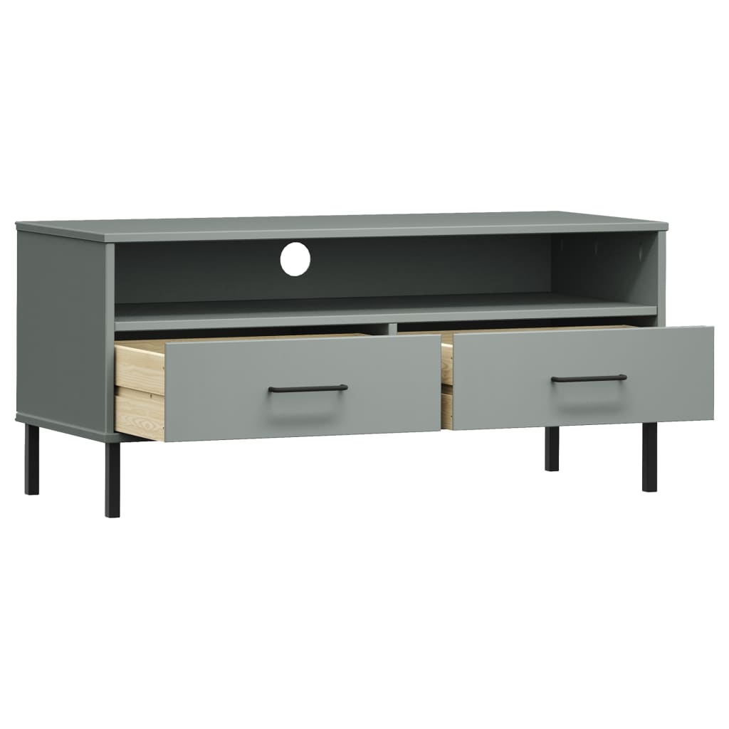 Meuble TV en Pin Gris Pied Métal Noir - 106 cm-Mon Meuble TV-Marron-1-5