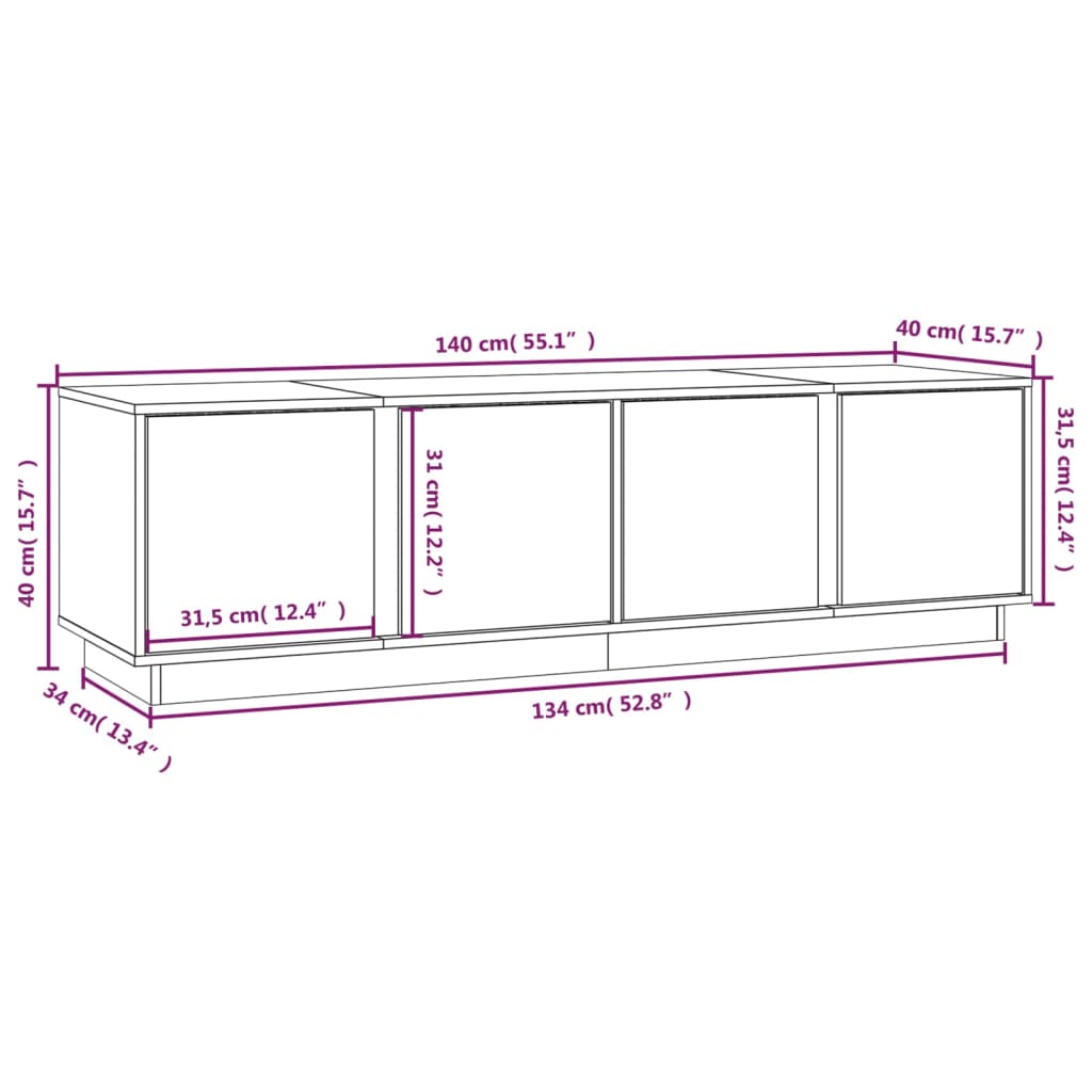 Meuble TV en Pin Massif avec Rangement - 140 cm-Mon Meuble TV-Gris-1-10