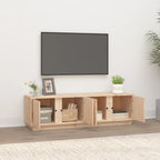 Meuble TV en Pin Massif avec Rangement - 140 cm-Mon Meuble TV-Gris-1-3