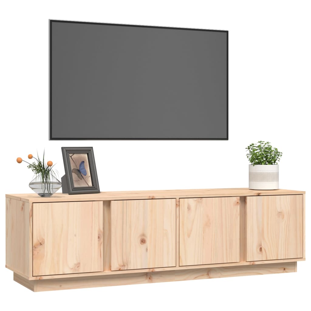Meuble TV en Pin Massif avec Rangement - 140 cm-Mon Meuble TV-Gris-1-4