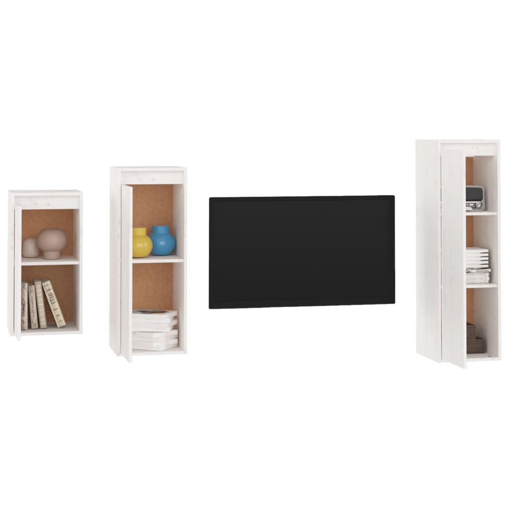 Meuble TV en Pin Massif Blanc - 3 Pièces-Mon Meuble TV-4