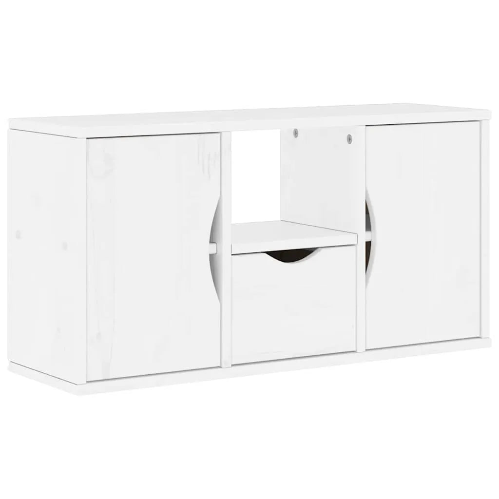 Meuble TV en Pin Massif Blanc - 79 cm-Mon Meuble TV-Blanc-avec tiroir et portes-1