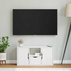Meuble TV en Pin Massif Blanc - 79 cm-Mon Meuble TV-Blanc-avec tiroir et portes-2