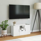 Meuble TV en Pin Massif Blanc - 79 cm-Mon Meuble TV-Blanc-avec tiroir et portes-4