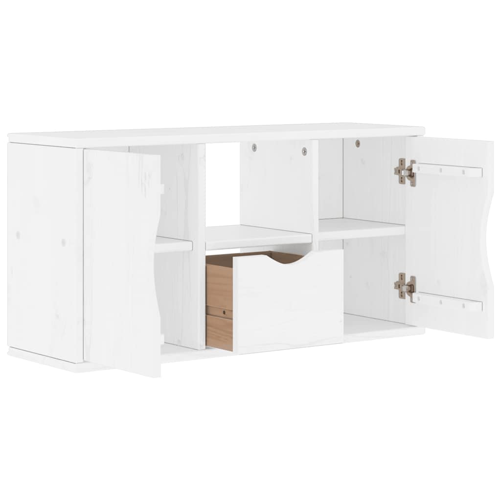 Meuble TV en Pin Massif Blanc - 79 cm-Mon Meuble TV-Blanc-avec tiroir et portes-5