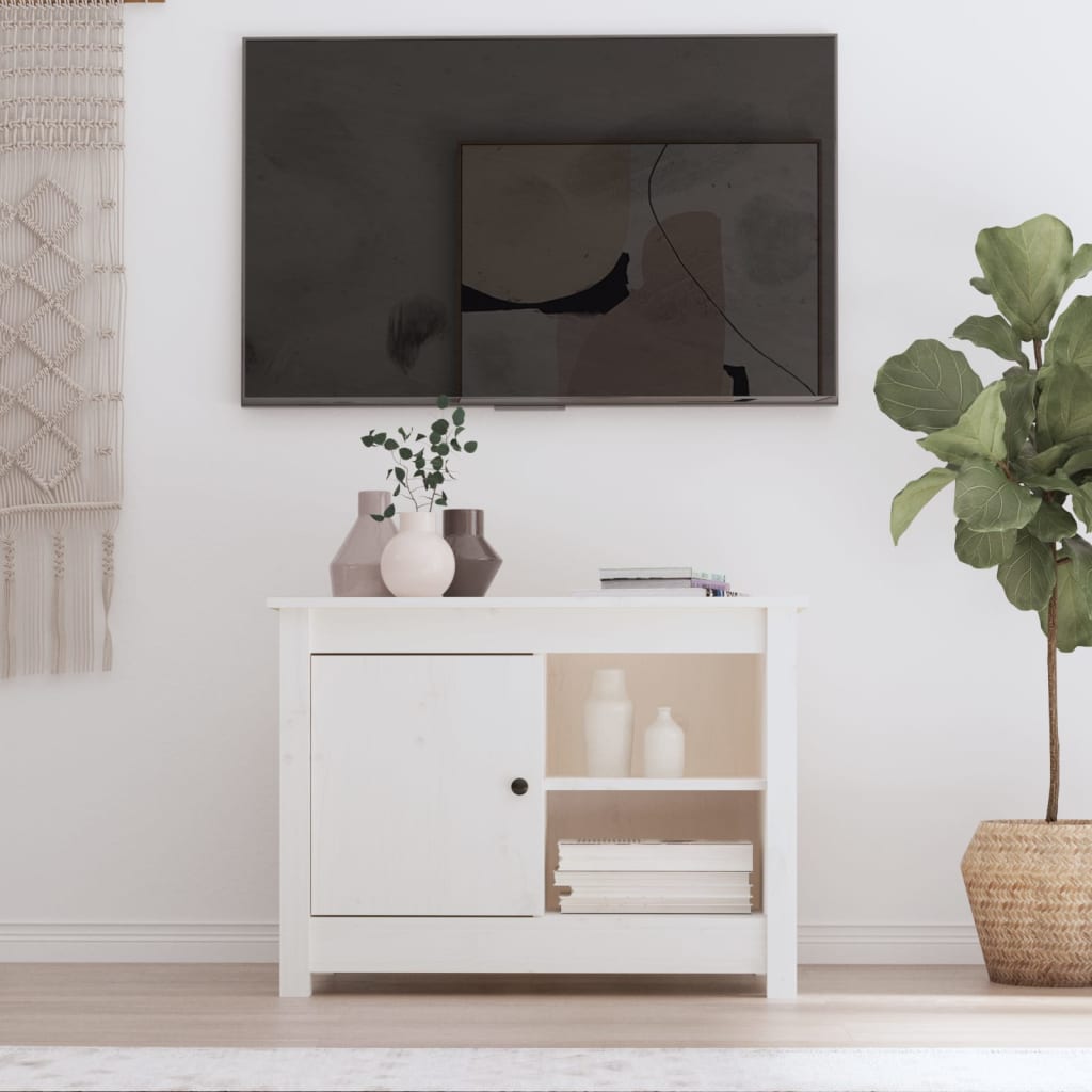 Meuble TV en Pin Massif Blanc - Largeur 70 cm-Mon Meuble TV-Blanc-1-1