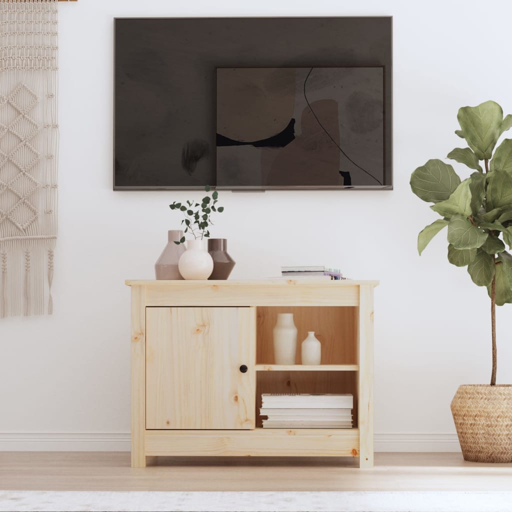 Meuble TV en Pin Massif Blanc - Largeur 70 cm-Mon Meuble TV-Naturel-1-12