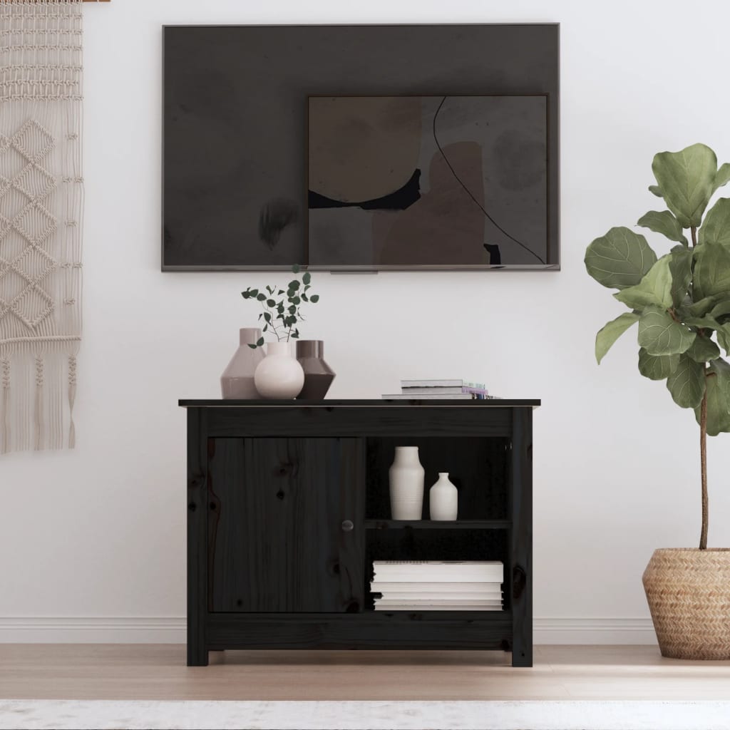 Meuble TV en Pin Massif Blanc - Largeur 70 cm-Mon Meuble TV-Noir-1-14