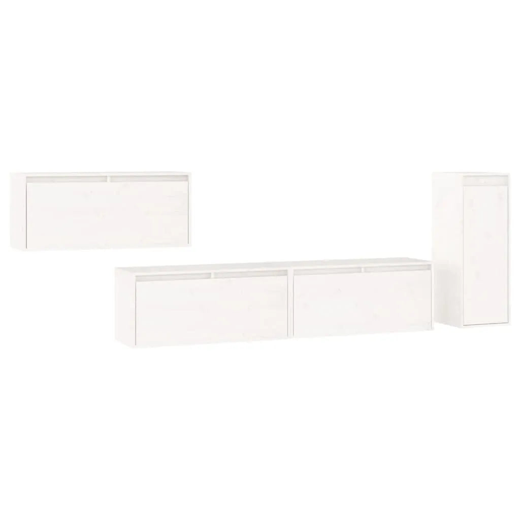Meuble TV en Pin Massif et Blanc - 4 Pièces-Mon Meuble TV-Blanc-1