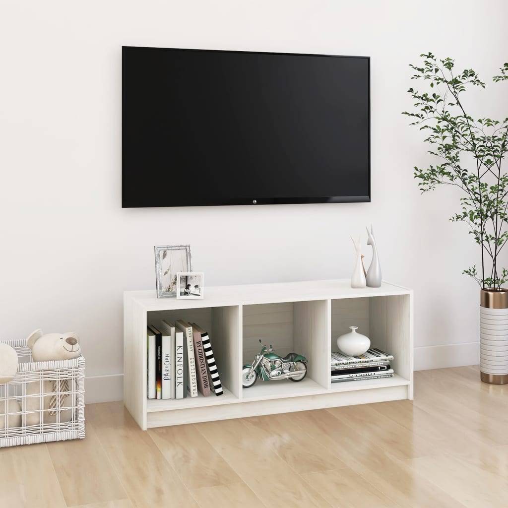 Meuble TV en Pin Massif Gris - 104 cm-Mon Meuble TV-Blanc-9
