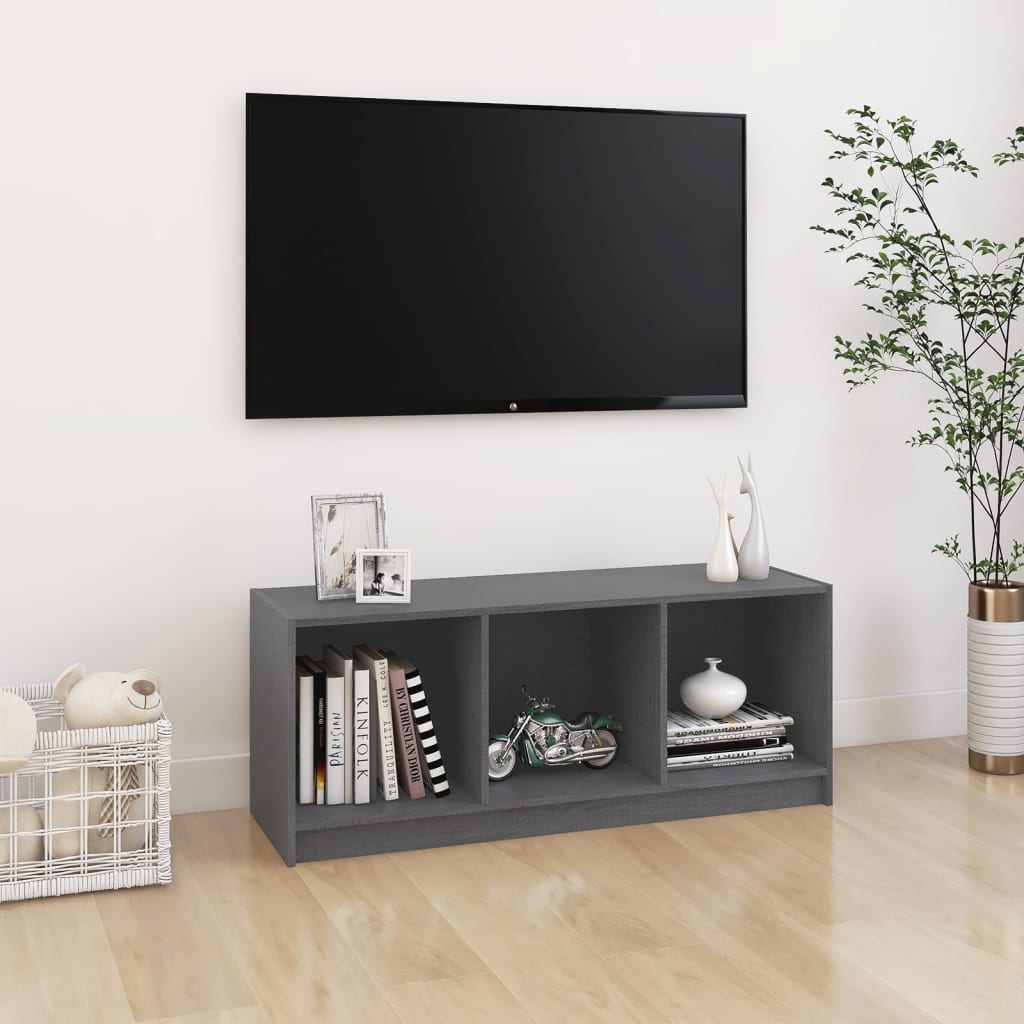 Meuble TV en Pin Massif Gris - 104 cm-Mon Meuble TV-Gris-2