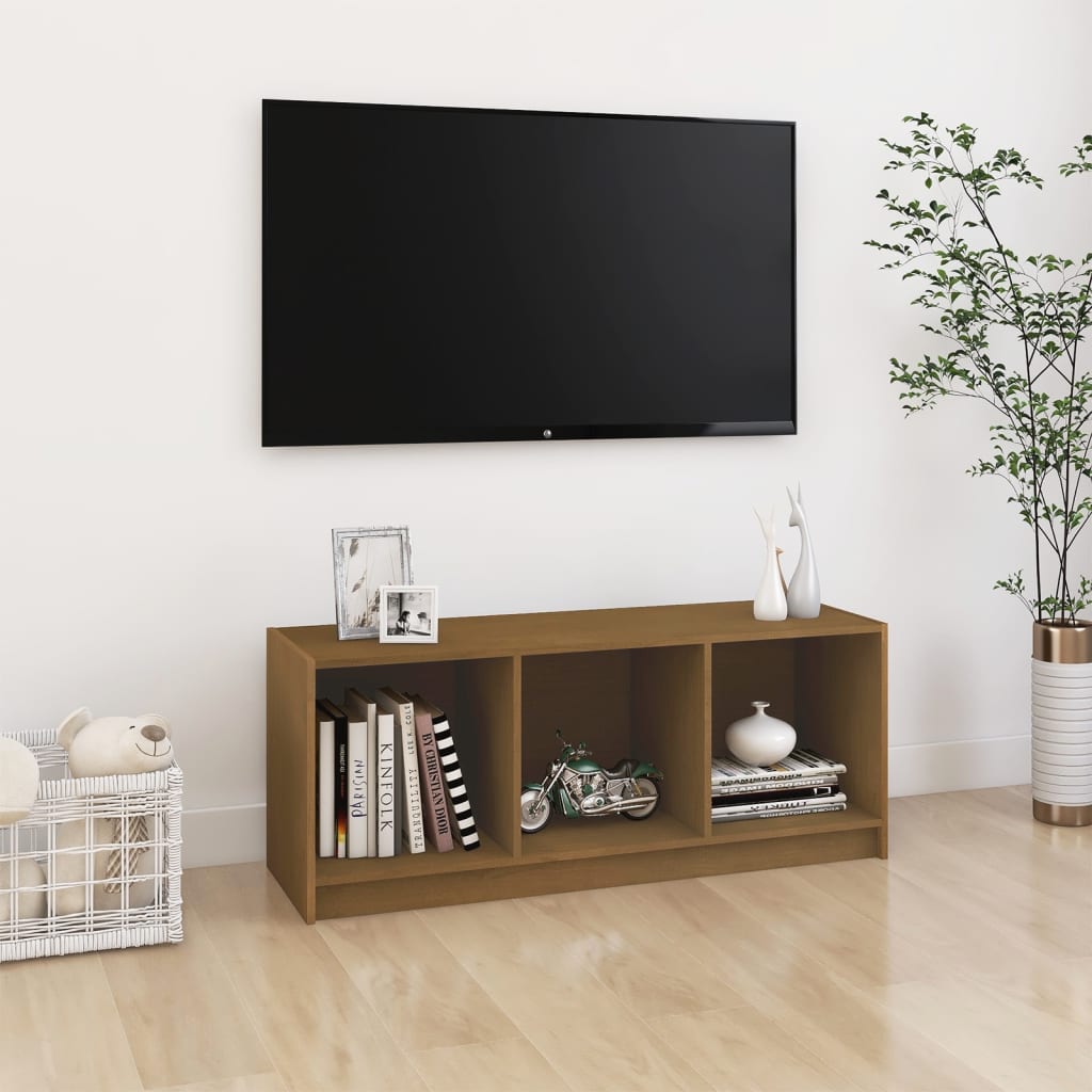 Meuble TV en Pin Massif Gris - 104 cm-Mon Meuble TV-Marron miel-10