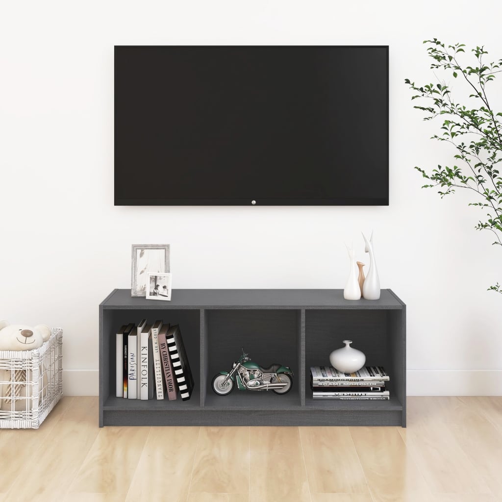 Meuble TV en Pin Massif Gris - 104 cm-Mon Meuble TV-Gris-3