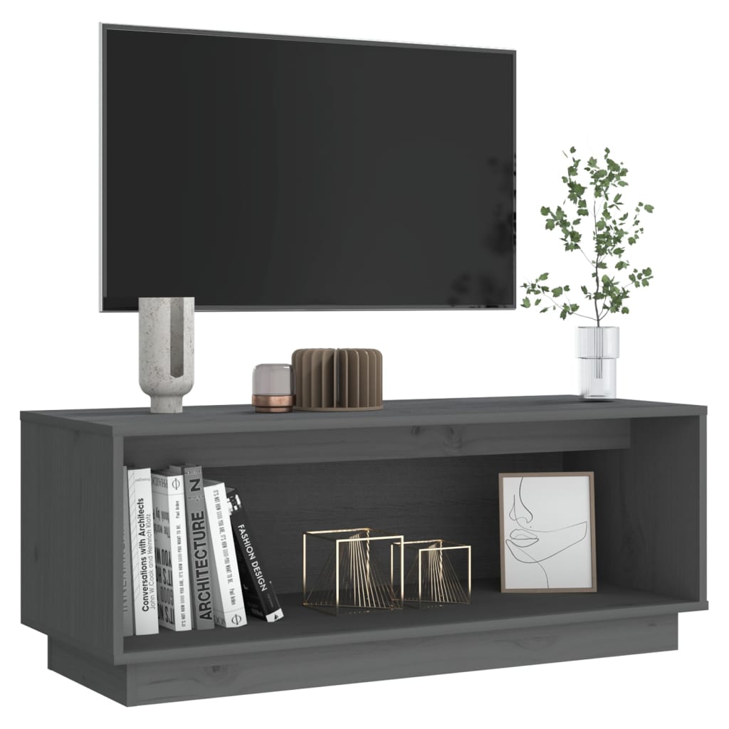 Meuble TV en Pin Massif Gris - 90 cm-Mon Meuble TV-Gris-6