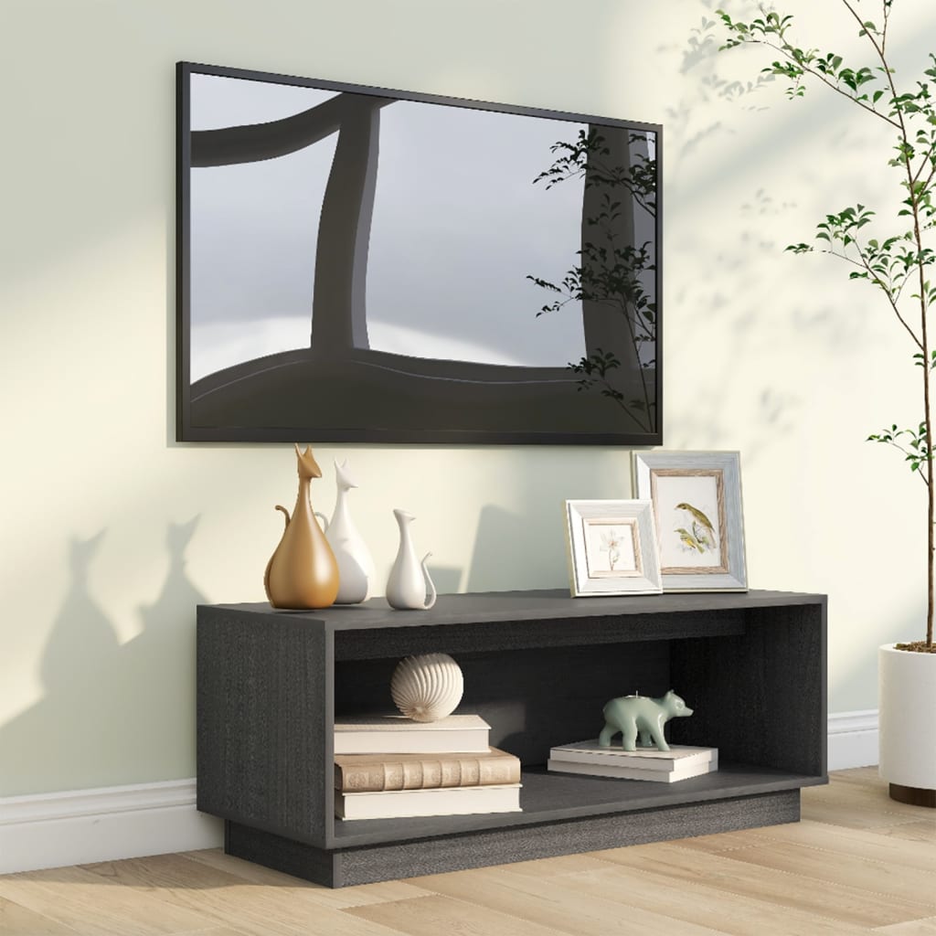 Meuble TV en Pin Massif Gris - 90 cm-Mon Meuble TV-Gris-7