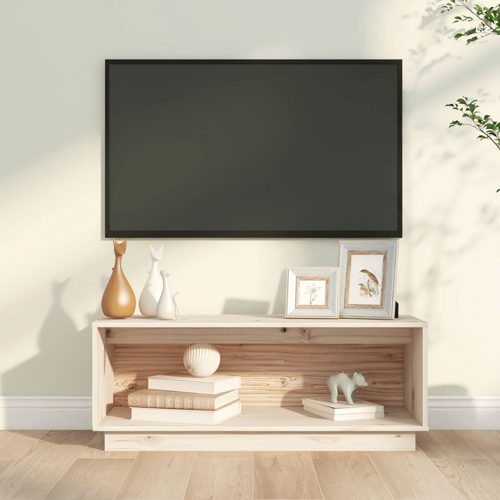 Meuble TV en Pin Massif Gris - 90 cm-Mon Meuble TV-Naturel-10