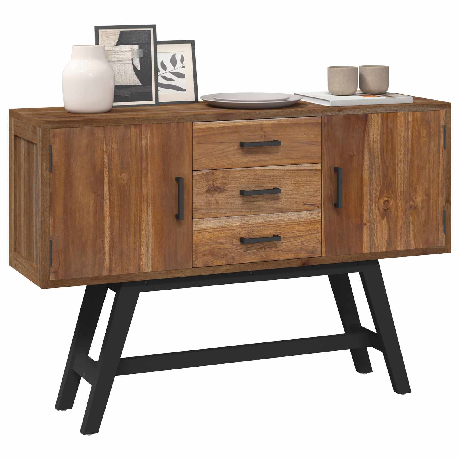 Meuble TV en Teck et Métal - 110 cm-Mon Meuble TV-3