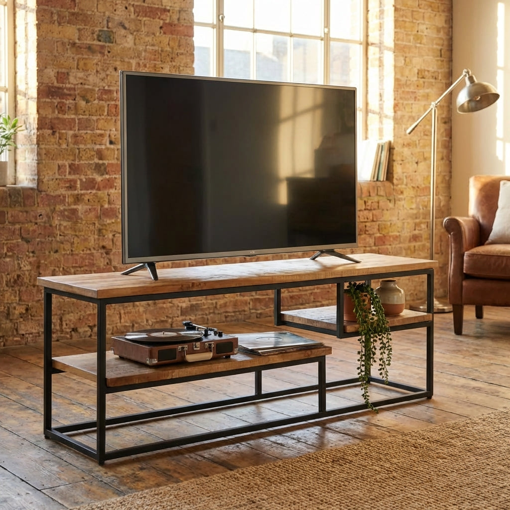 meuble-tv-en-teck-et-metal-noir-110-cm-decor