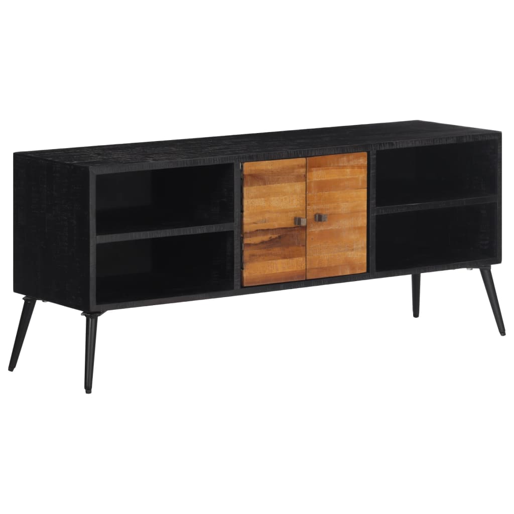 Meuble TV en Teck Massif et Noir - 112 cm-Mon Meuble TV-12