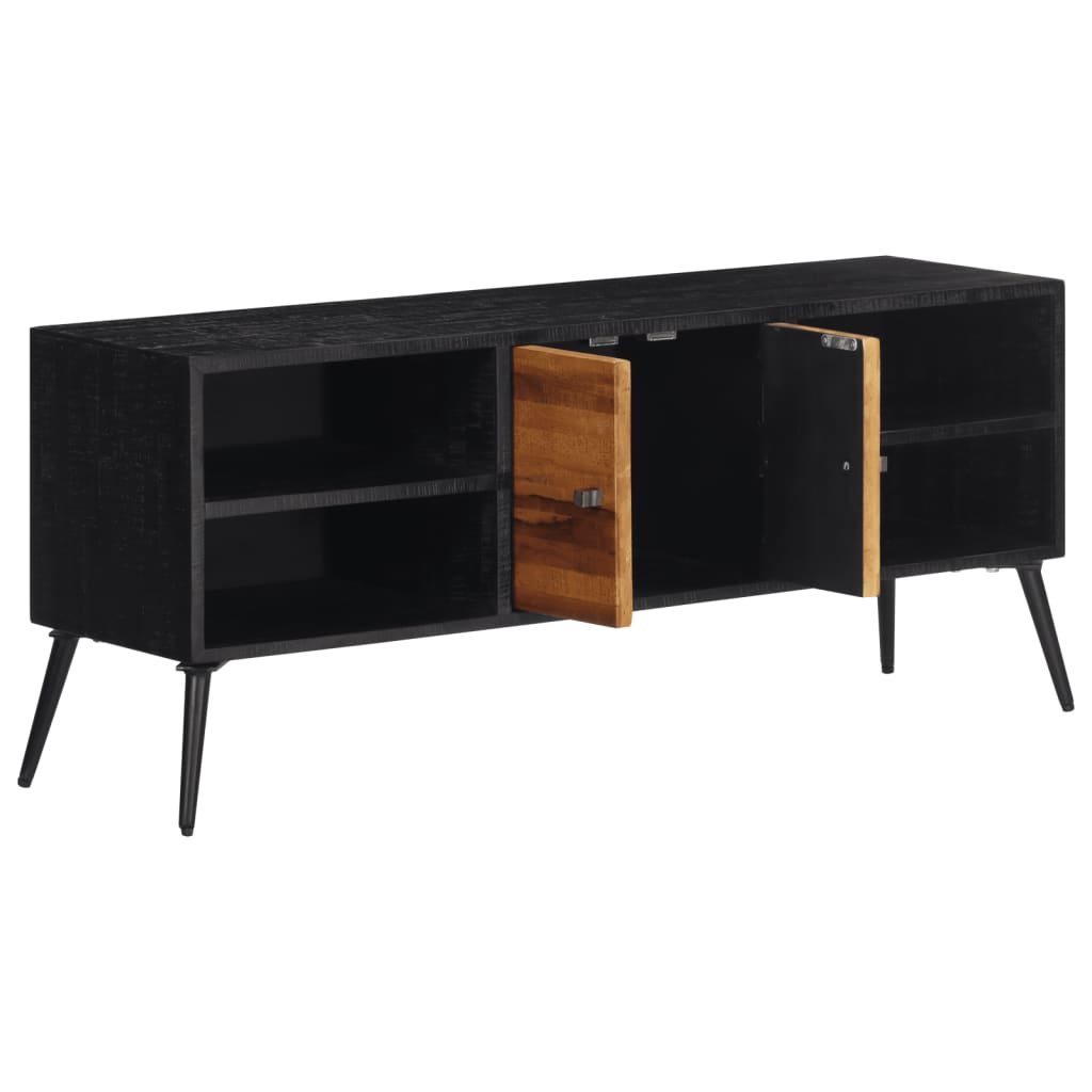Meuble TV en Teck Massif et Noir - 112 cm-Mon Meuble TV-2