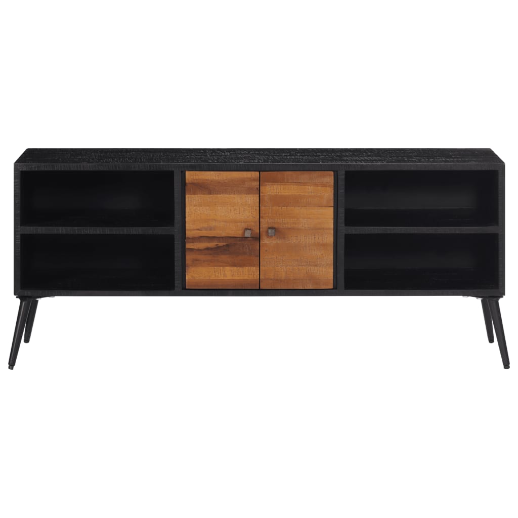 Meuble TV en Teck Massif et Noir - 112 cm-Mon Meuble TV-3