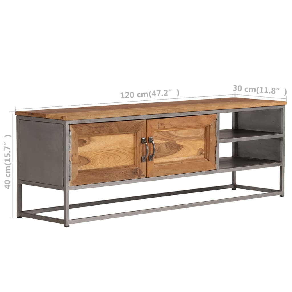Meuble TV en Teck Recyclé et Acier - 120 cm-Mon Meuble TV-12