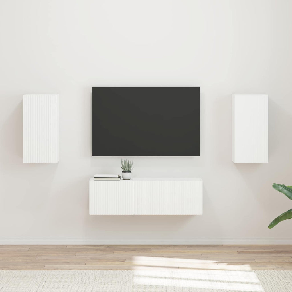 Meuble TV Étagère Murale Couleur Chêne Artisanal - 4 Pièces-Mon Meuble TV-Blanc-14