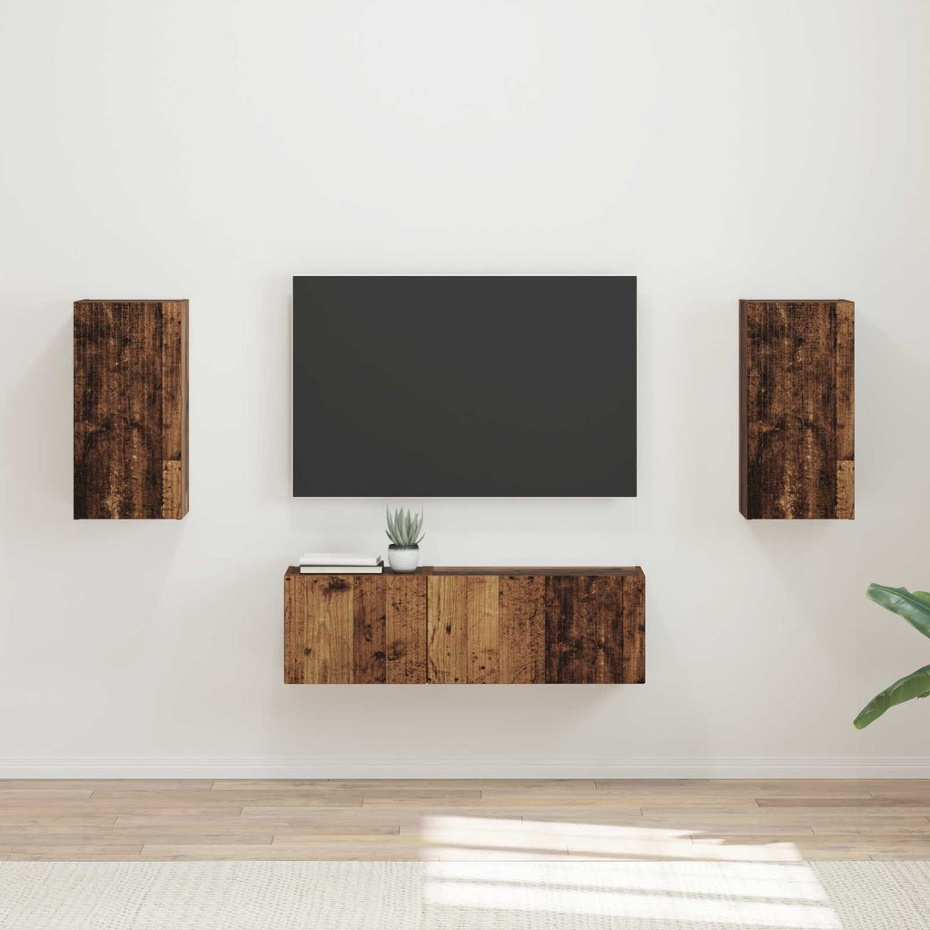 Meuble TV Étagère Murale Couleur Chêne Artisanal - 4 Pièces-Mon Meuble TV-Bois ancien-18