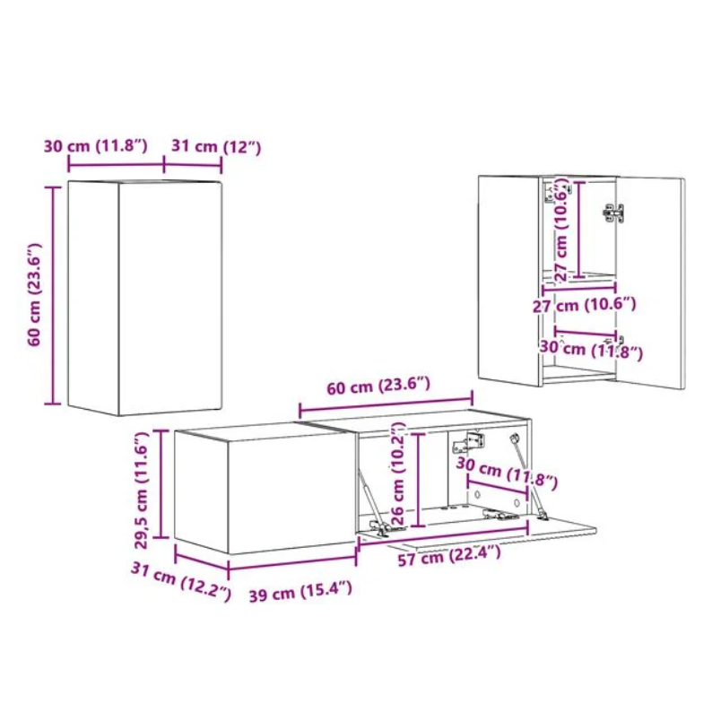 Meuble TV Étagère Murale Couleur Chêne Artisanal - 4 Pièces-Mon Meuble TV-chêne artisanal-13