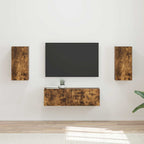 Meuble TV Étagère Murale Couleur Chêne Artisanal - 4 Pièces-Mon Meuble TV-Chêne fumé-17
