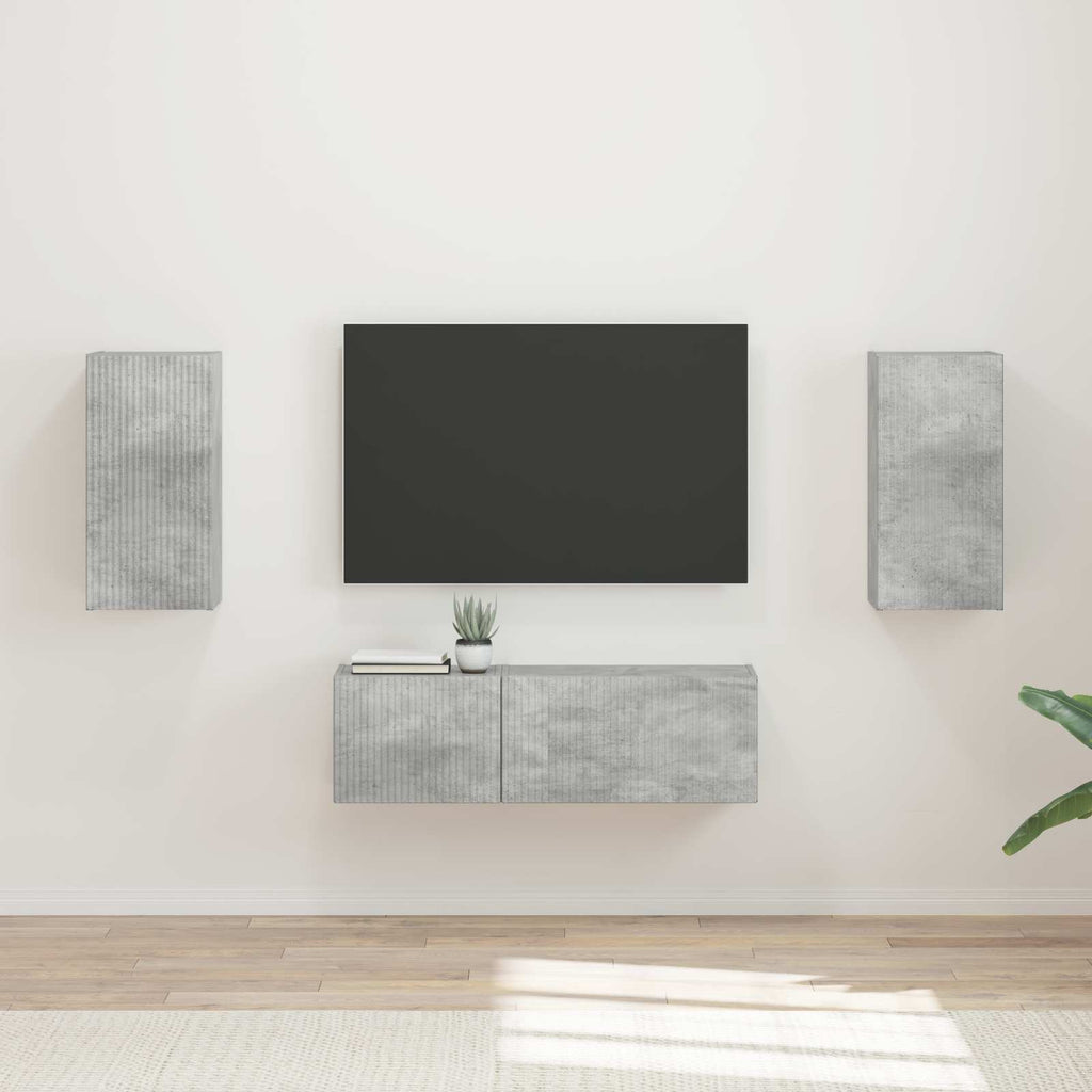 Meuble TV Étagère Murale Couleur Chêne Artisanal - 4 Pièces-Mon Meuble TV-Gris béton-16