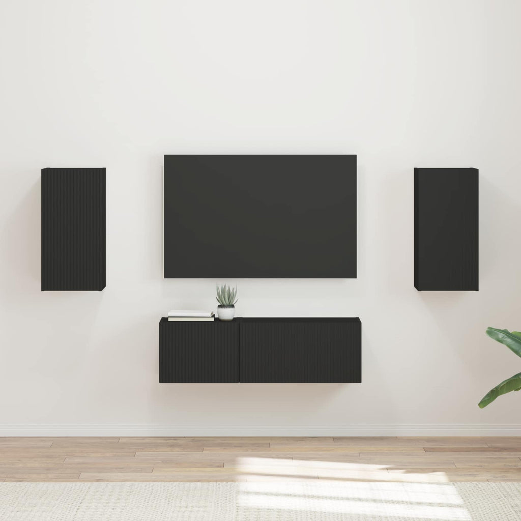 Meuble TV Étagère Murale Couleur Chêne Artisanal - 4 Pièces-Mon Meuble TV-Noir-15
