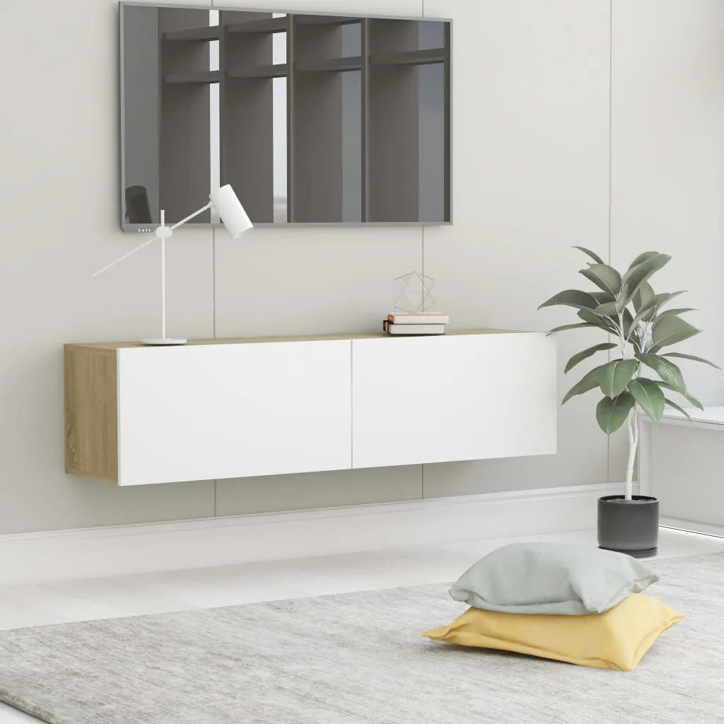 Meuble TV Fixation Mural Effet Chêne Artisanal - 120 cm-Mon Meuble TV-Blanc et chêne sonoma-120 cm-23