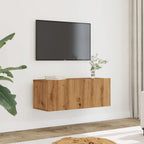 Meuble TV Fixation Mural Effet Chêne Artisanal - 120 cm-Mon Meuble TV-Chêne artisanal-80 cm-37