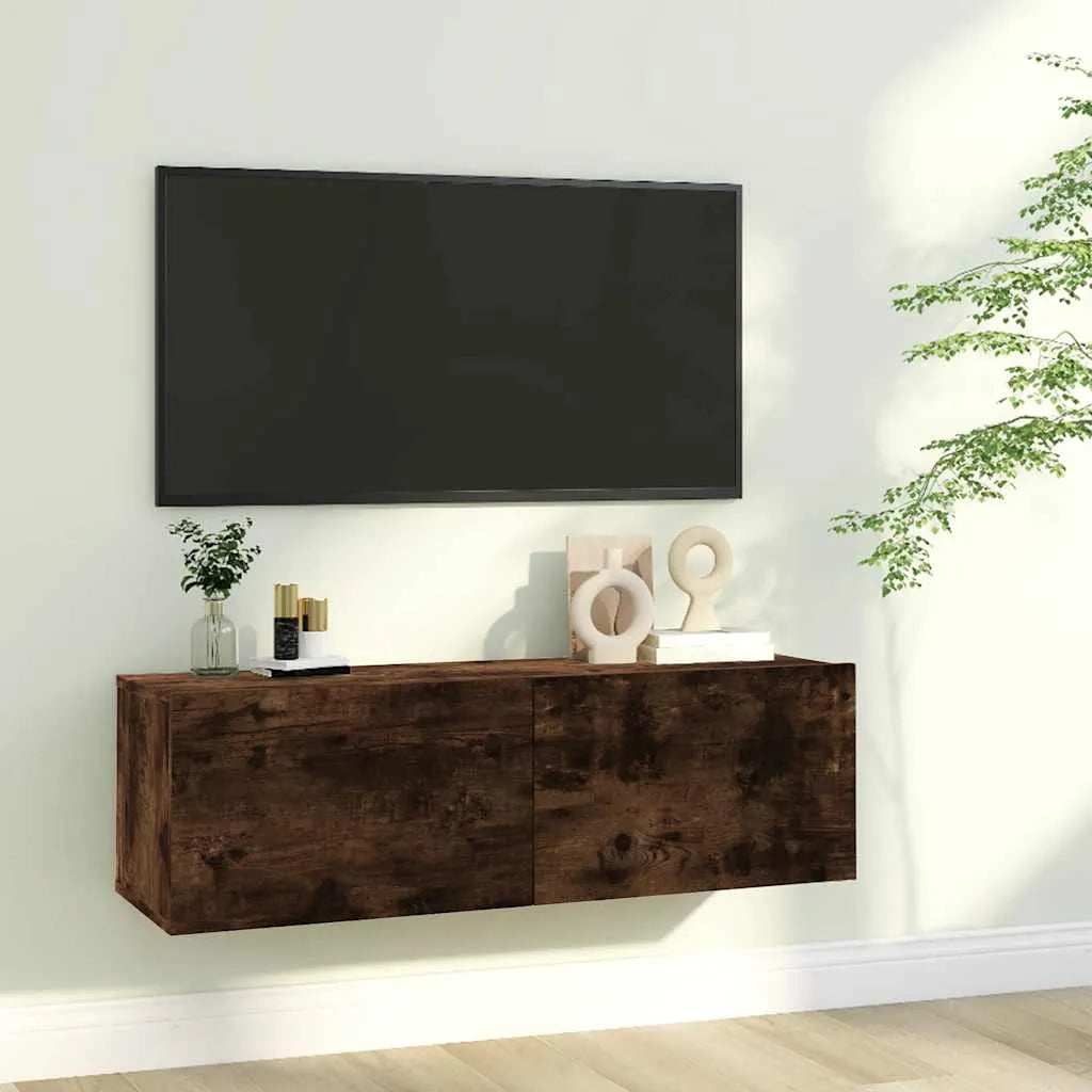 Meuble TV Fixation Mural Effet Chêne Artisanal - 120 cm-Mon Meuble TV-Chêne fumé-100 cm-11