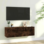 Meuble TV Fixation Mural Effet Chêne Artisanal - 120 cm-Mon Meuble TV-Chêne fumé-100 cm-11