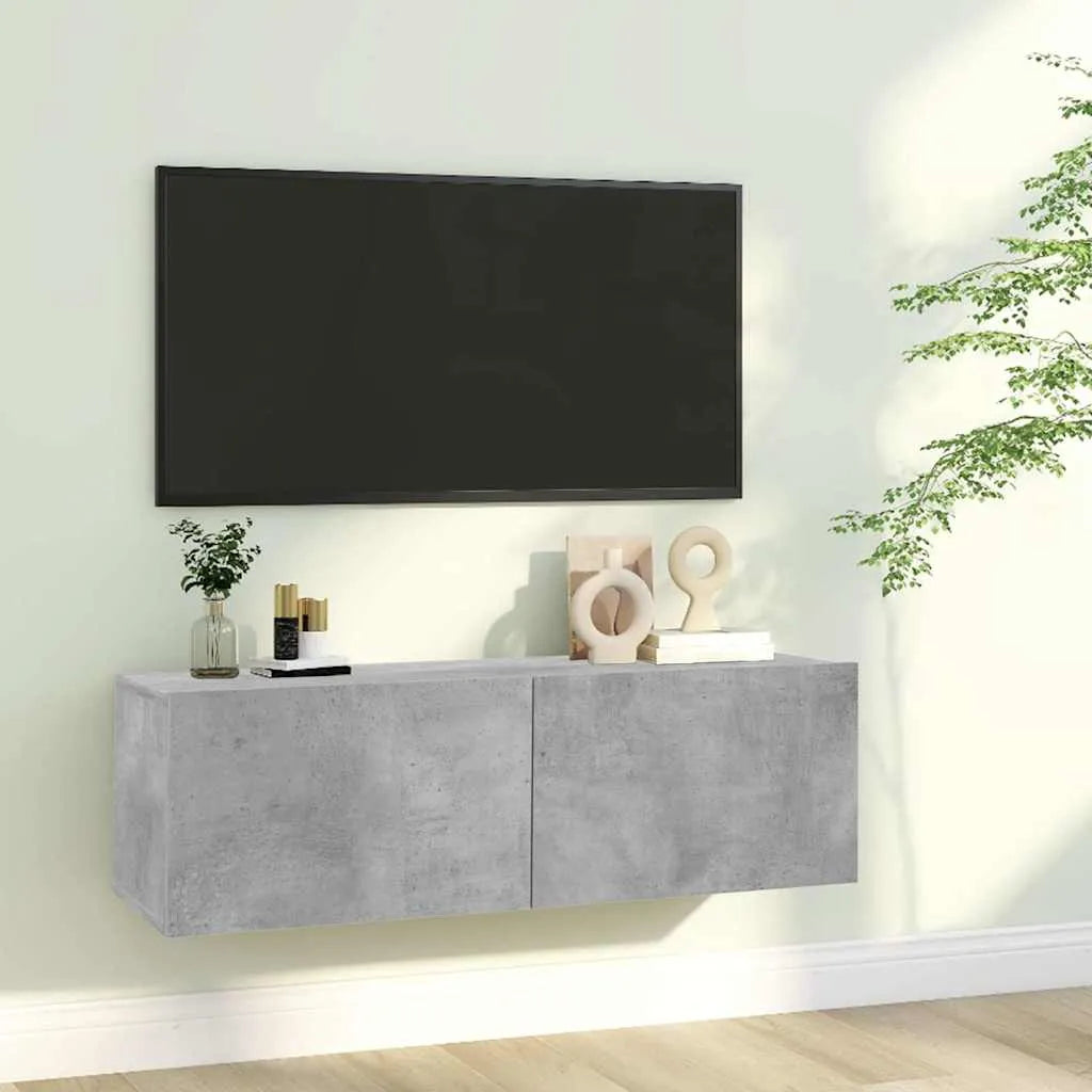 Meuble TV Fixation Mural Effet Chêne Artisanal - 120 cm-Mon Meuble TV-Gris béton-100 cm-18