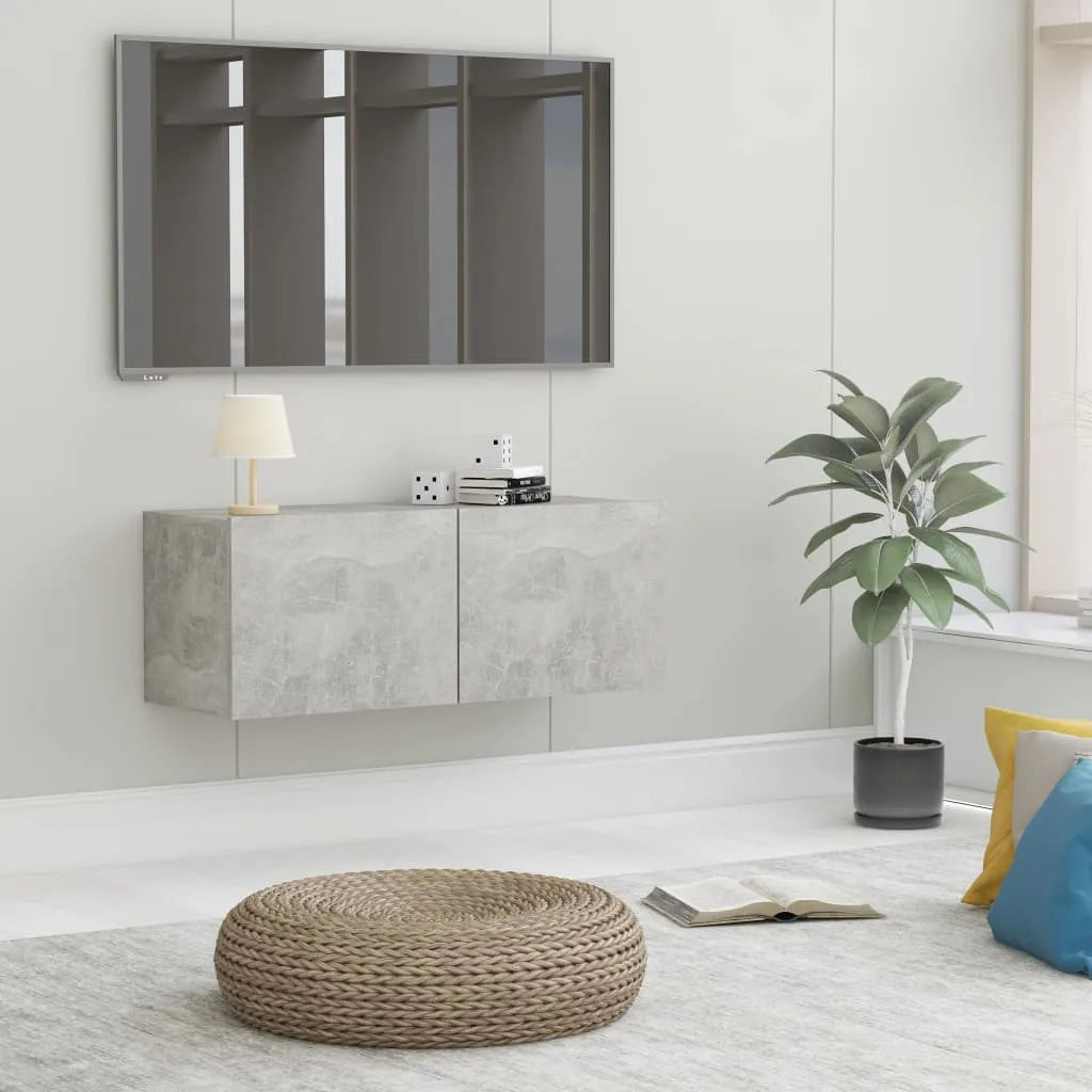 Meuble TV Fixation Mural Effet Chêne Artisanal - 120 cm-Mon Meuble TV-Gris béton-80 cm-29