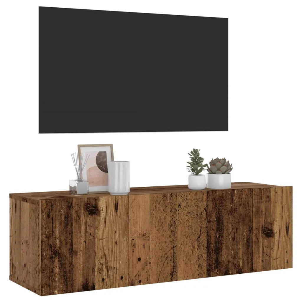 Meuble TV Fixation Mural Effet Chêne Artisanal - 120 cm-Mon Meuble TV-Vieux bois-100 cm-30