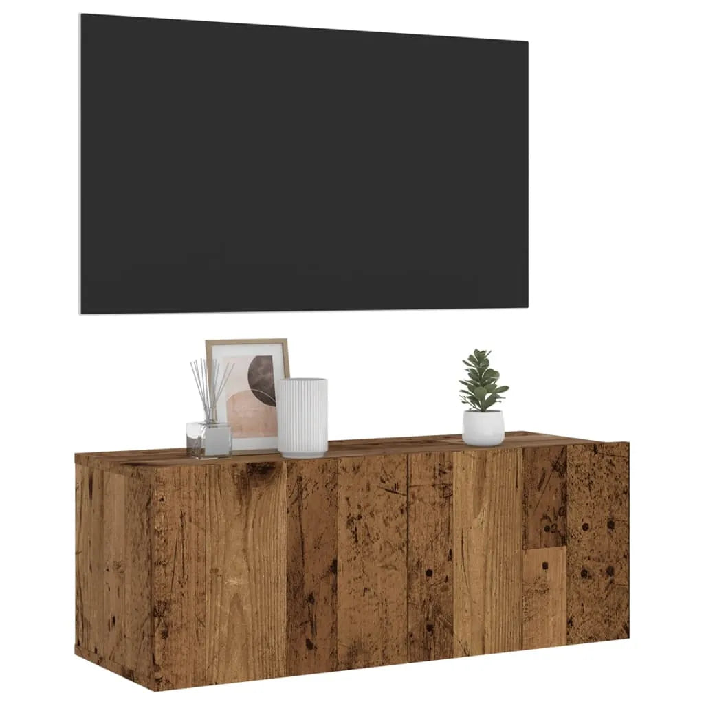 Meuble TV Fixation Mural Effet Chêne Artisanal - 120 cm-Mon Meuble TV-Vieux bois-80 cm-33