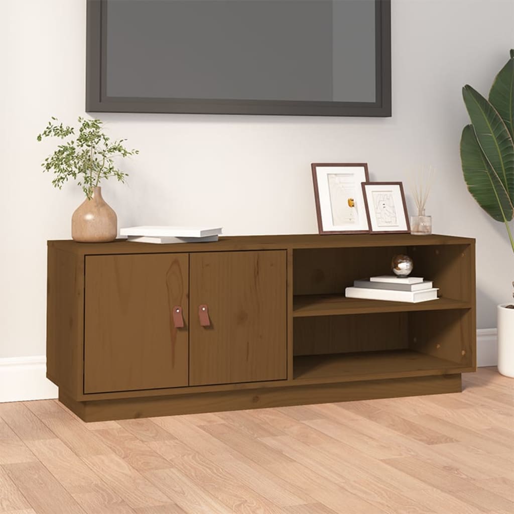 Meuble TV Gris Anthracite et Bois de Pin Massif - 105 cm-Mon Meuble TV-Marron miel-13